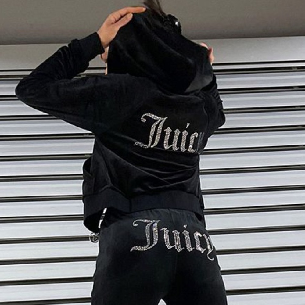 NWT Black Juicy Couture Zip Up Rhinestone Hoodie